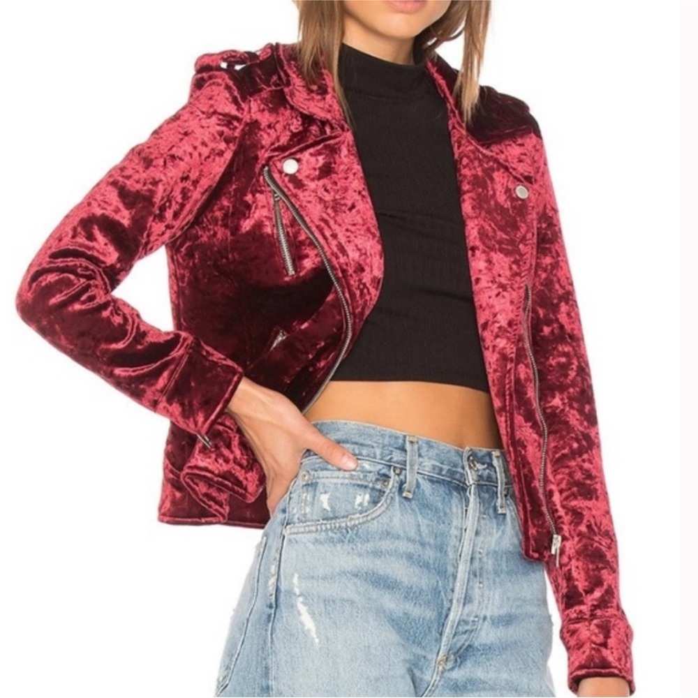 Blank NYC Rich Burgundy Velvet Moto Jacket